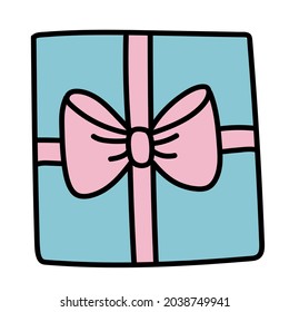 Doodle sticker of a holiday box with a gift