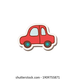 Doodle sticker icon of small red car vector illustration