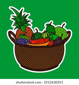 Doodle Sticker Illustration of a Fruits Basket