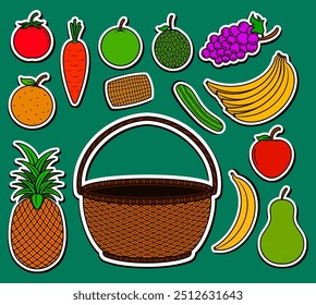 Doodle Sticker Illustration of a Fruits and Basket