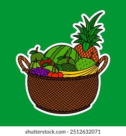 Doodle Sticker Illustration of a Fruits Basket