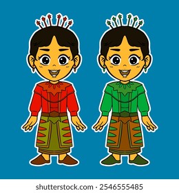 Doodle Sticker Illustration of a Girl Wearing an Indonesian Traditional Dress