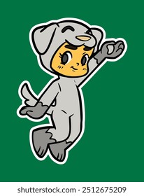 Doodle Sticker Illustration of a Kid Wearing Animal Costume