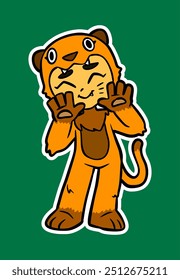 Doodle Sticker Illustration of a Kid Wearing Animal Costume