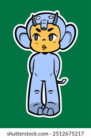 Doodle Sticker Illustration of a Kid Wearing Animal Costume