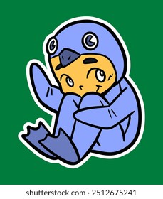 Doodle Sticker Illustration of a Kid Wearing Animal Costume
