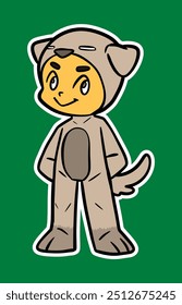 Doodle Sticker Illustration of a Kid Wearing Animal Costume