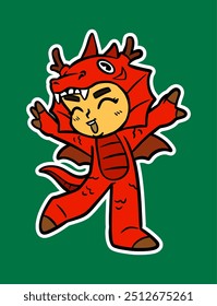 Doodle Sticker Illustration of a Kid Wearing Animal Costume