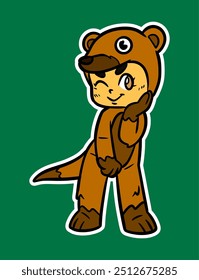 Doodle Sticker Illustration of a Kid Wearing Animal Costume