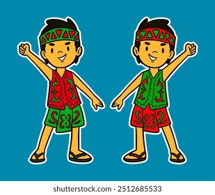 Doodle Sticker Illustration of a Kid Wearing Traditional Dress