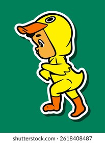 Doodle Sticker Illustration of a Kid Wearing a Duck Costume