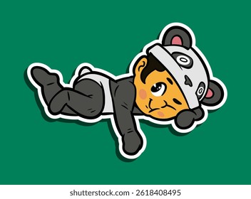 Doodle Sticker Illustration of a Kid Wearing a Panda Costume