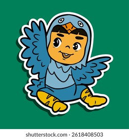 Doodle Sticker Illustration of a Kid Wearing a Bird Costume