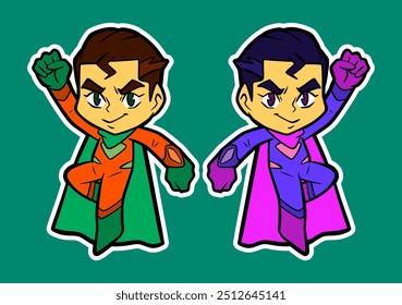 Doodle Sticker Illustration of a Superhero Kid