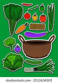 Doodle Sticker Illustration of a Vegetables and Basket