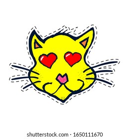 Doodle sticker in love cute cat