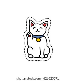 doodle, sticker maneki neko. vector illustration