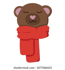 Doodle sticker muzzle of a christmas bear in a scarf