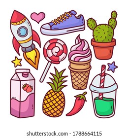 Doodle sticker and patch illustration, isolated background
