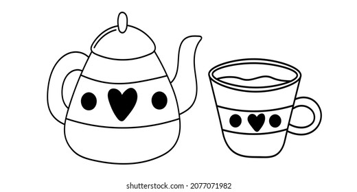 Doodle sticker set teapot and cup