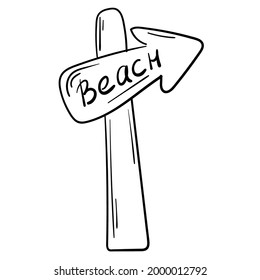 Doodle-Aufkleber, einfaches Cartoon-Strandrichtungszeichen