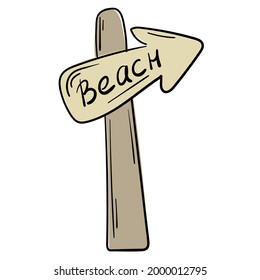 Doodle sticker simple cartoon beach direction sign