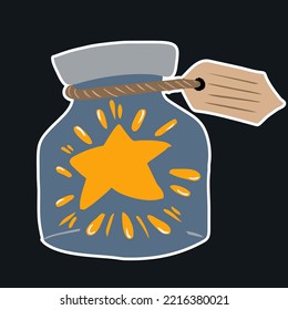 Estrella de pegatinas de doodle en un frasco. Ilustración del vector