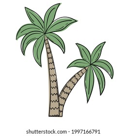 Pegatina de doodle árbol de coco tropical