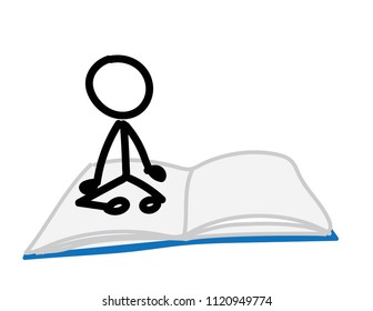 Doodle stickfigure sitting on open books