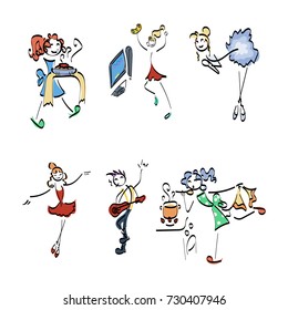 Doodle stickman collection. Illustration concept set. Vector image.