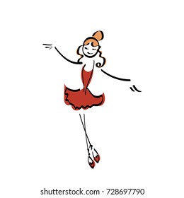 Doodle stickman illustration concept. Beauty ballerina. Vector image.