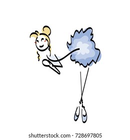 Doodle stickman illustration concept. Beauty ballerina. Vector image.