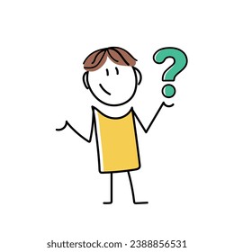 Doodle stickman with question mark isolated on white background. Vector ilustration.