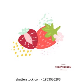 Doodle strawberry and abstract elements. Hand drawn illustrations.