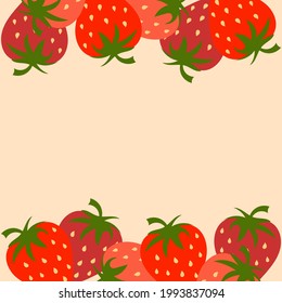 Doodle strawberry border. frame. Sweet dessert flat Vector Hand drawn illustrations