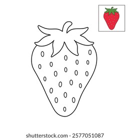 Doodle strawberry coloring pages worksheets for kids activity printable. Trace and color Strawberry. Strawberry fruit flashcards. Strawberry clipart vector isolated on white background.