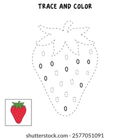 Doodle strawberry coloring pages worksheets for kids activity printable. Trace and color Strawberry. Strawberry fruit flashcards. Strawberry clipart vector isolated on white background.