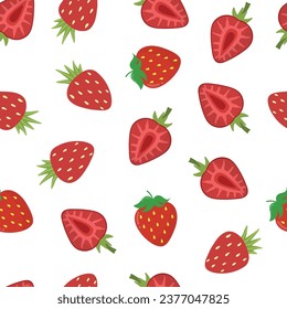 Erdbeeren-Doppelbeermuster nahtlos. Frischer Obsthintergrund im Cartoon-Stil. Ideal für Stoff, Umhüllung und Verpackung. Vektorgrafik