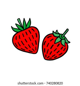Doodle strawberry. Simple vector illustration on white background.