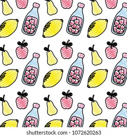 doodle strawberry smoothie with delicious fruits background