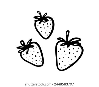 Doodle strawberry vector illustration. Black hand drawn abstract fruit. Summer sketch berry drawing.