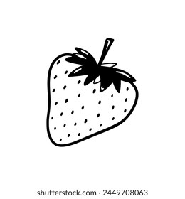 Doodle strawberry vector illustration. Black hand drawn abstract fruit with leaves. Sketch single berry drawing