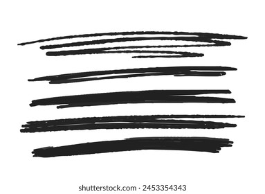 Doodle Strikethrough Underlines Set. Brush Stroke Markers Collection. Vector Scribble Lines Isolated On White Background