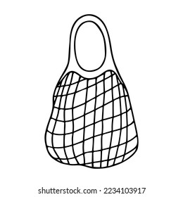 Doodle of string bag isolated on white background. Hand drawn vector illustration of own bag. Concept zero waste.