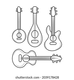 Doodle Stringed instrument music,  Simple and trendy black white hand drawn sketch vector objects