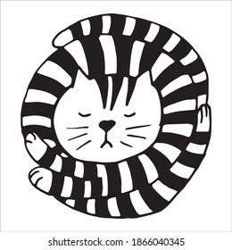Doodle of striped cat lies round