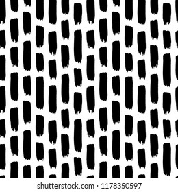 Doodle stripes in seamless pattern. Boundless ornament with short vertical brushstrokes. Brush thick flourishes on paper texture background. Textured paper for fabric, textile, paper