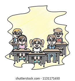 doodle students sitting school desk in the classroom