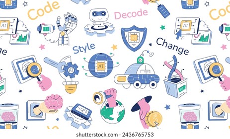 Ein Doodle-Stil, der Deep Learning, neuronale Netzwerke und andere futuristische Elemente darstellt 