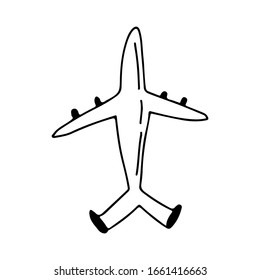 Doodle style airplane on an isolated white background. Transport for travel. Stock vector illustration.